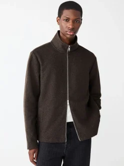 Chocolate Brown Wool Look Zip Through Funnel Fleece