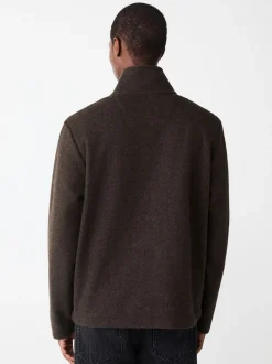 Chocolate Brown Wool Look Zip Through Funnel Fleece