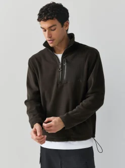Chocolate Brown Zip Neck Utility Style Polar Fleece