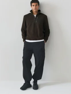 Chocolate Brown Zip Neck Utility Style Polar Fleece