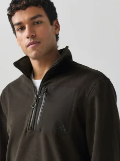 Chocolate Brown Zip Neck Utility Style Polar Fleece