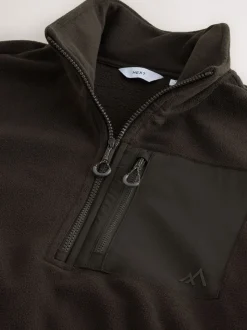 Chocolate Brown Zip Neck Utility Style Polar Fleece