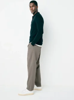Clay Relaxed Tapered Fit Twin Pleated Stretch Chinos Trousers