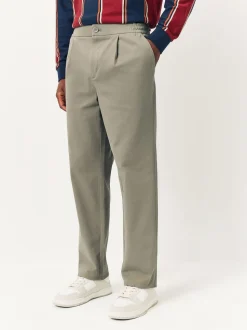 Clay Straight Fit Pleated Stretch Chinos Trousers With Elasticated Waist