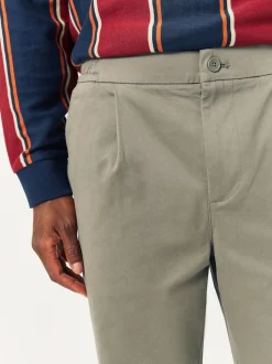 Clay Straight Fit Pleated Stretch Chinos Trousers With Elasticated Waist