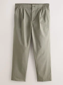 Clay Straight Fit Pleated Stretch Chinos Trousers With Elasticated Waist