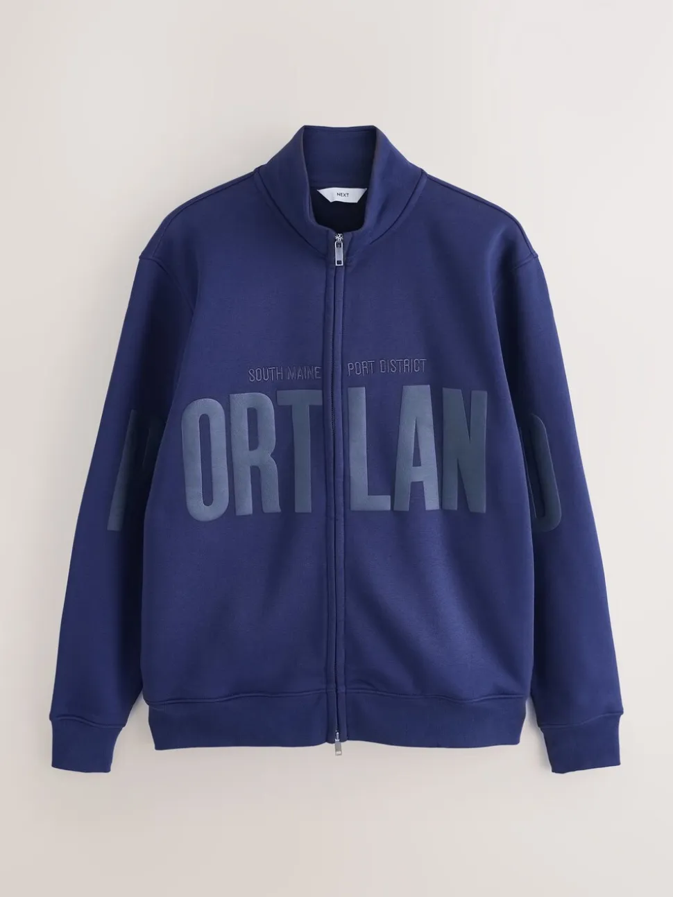 Cobalt Blue Funnel Neck Zip Through with Graphic Print Sweat Top
