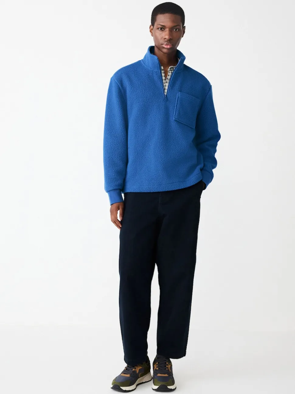 Cobalt Blue Quarter Zip Borg Fleece