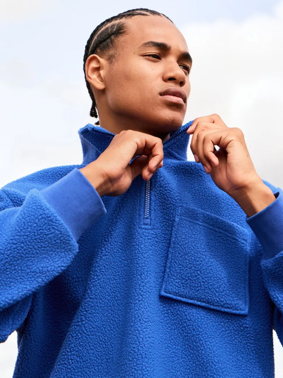 Cobalt Blue Quarter Zip Borg Fleece