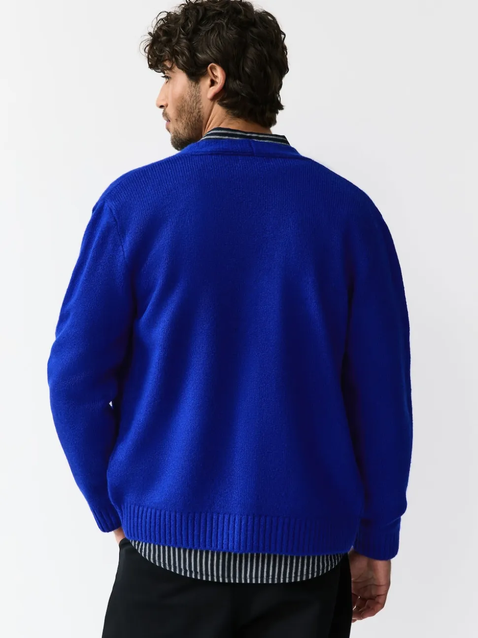 Cobalt Blue Regular Fit Embroidered Chest Motif Cardigan