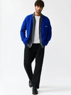 Cobalt Blue Regular Fit Embroidered Chest Motif Cardigan