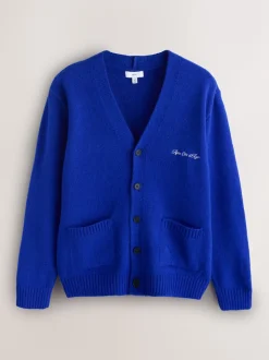 Cobalt Blue Regular Fit Embroidered Chest Motif Cardigan