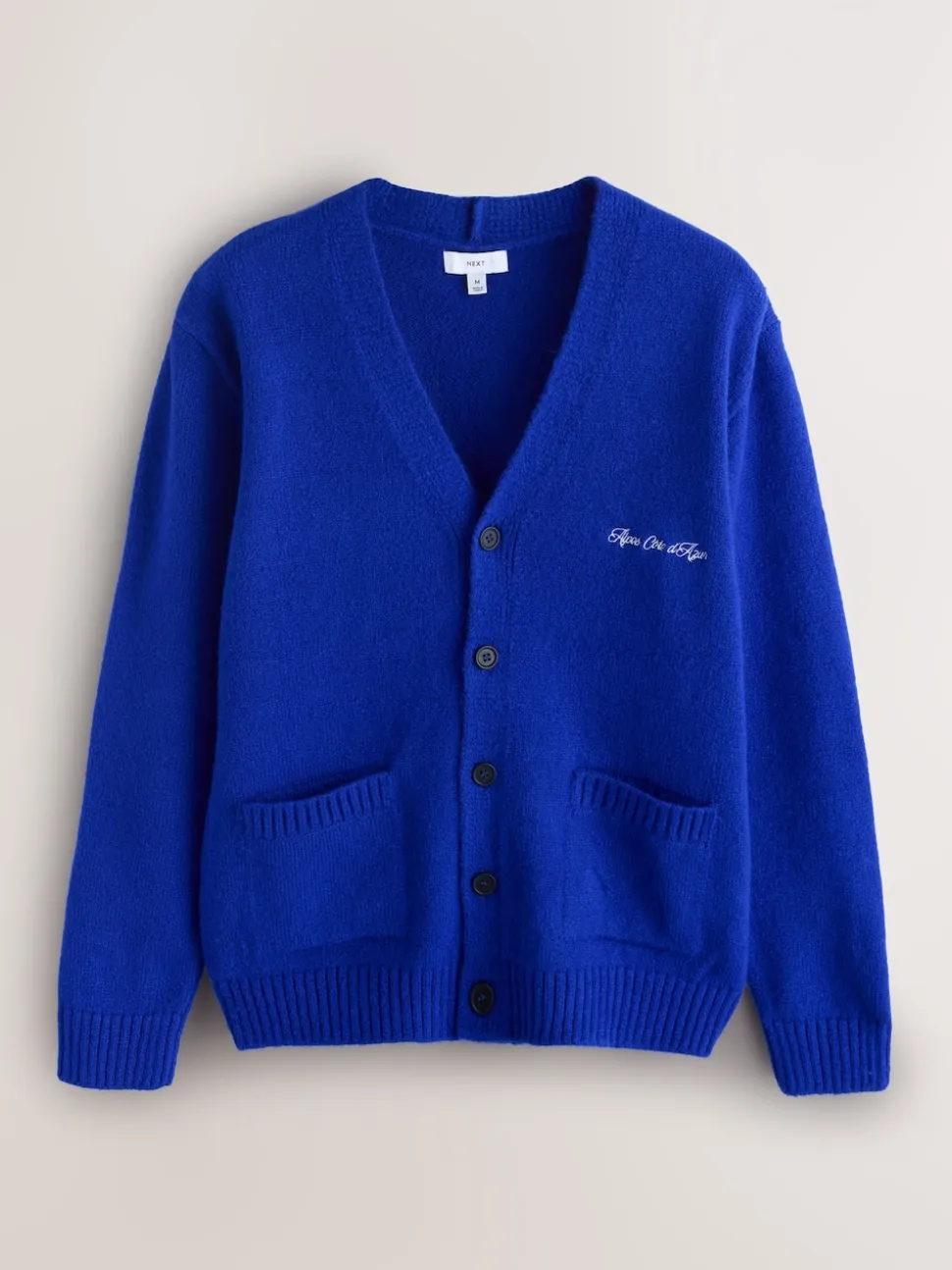 Cobalt Blue Regular Fit Embroidered Chest Motif Cardigan