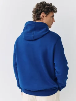 Cobalt Blue Regular Fit Heavyweight Cotton Rich Jersey Hoodie
