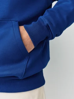 Cobalt Blue Regular Fit Heavyweight Cotton Rich Jersey Hoodie