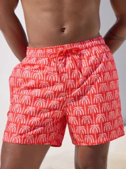 Coral Pink Palm Printed Swim Shorts