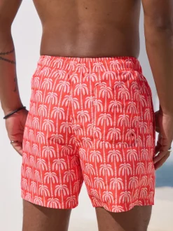 Coral Pink Palm Printed Swim Shorts