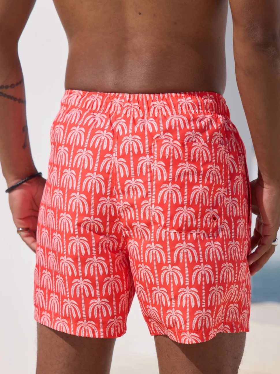 Coral Pink Palm Printed Swim Shorts