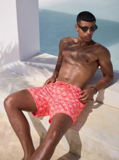 Coral Pink Palm Printed Swim Shorts