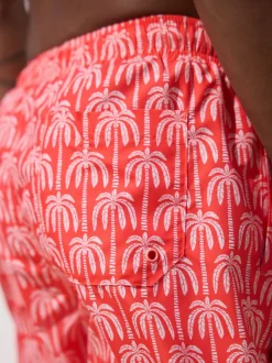 Coral Pink Palm Printed Swim Shorts