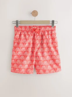 Coral Pink Palm Printed Swim Shorts