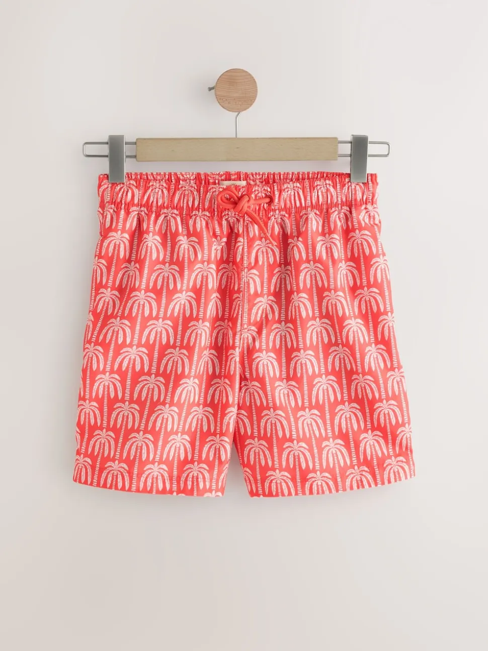 Coral Pink Palm Printed Swim Shorts