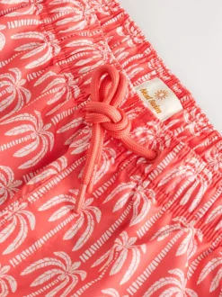 Coral Pink Palm Printed Swim Shorts