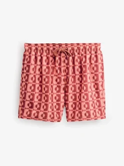 Coral Pink Sun Geometric Printed Swim Shorts