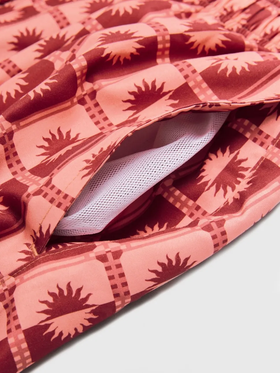 Coral Pink Sun Geometric Printed Swim Shorts