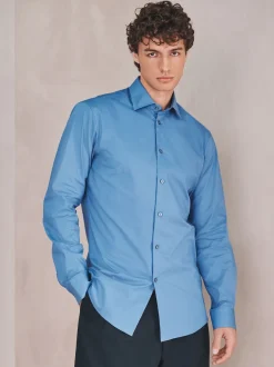 Cornflower Blue Slim Fit Cotton Stretch Long Sleeve Formal Shirt