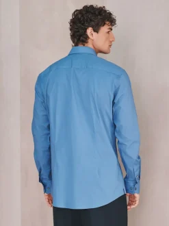 Cornflower Blue Slim Fit Cotton Stretch Long Sleeve Formal Shirt