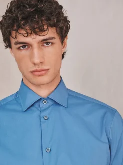 Cornflower Blue Slim Fit Cotton Stretch Long Sleeve Formal Shirt