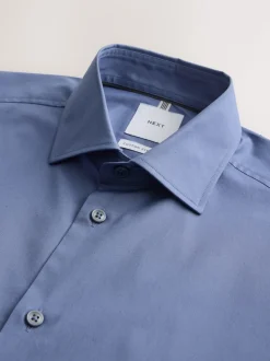 Cornflower Blue Slim Fit Cotton Stretch Long Sleeve Formal Shirt