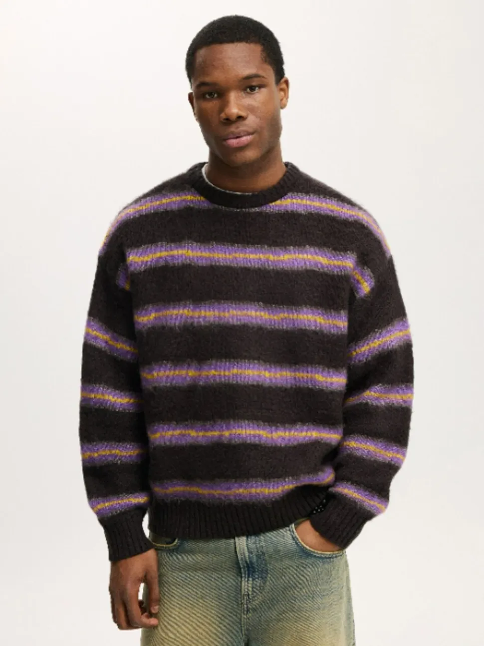 Cotton On Black Box Fit Fuzzy Crew Neck Knit Jumper