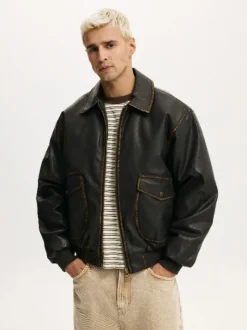 Cotton On Brown Vintage Faux Leather Bomber Jacket