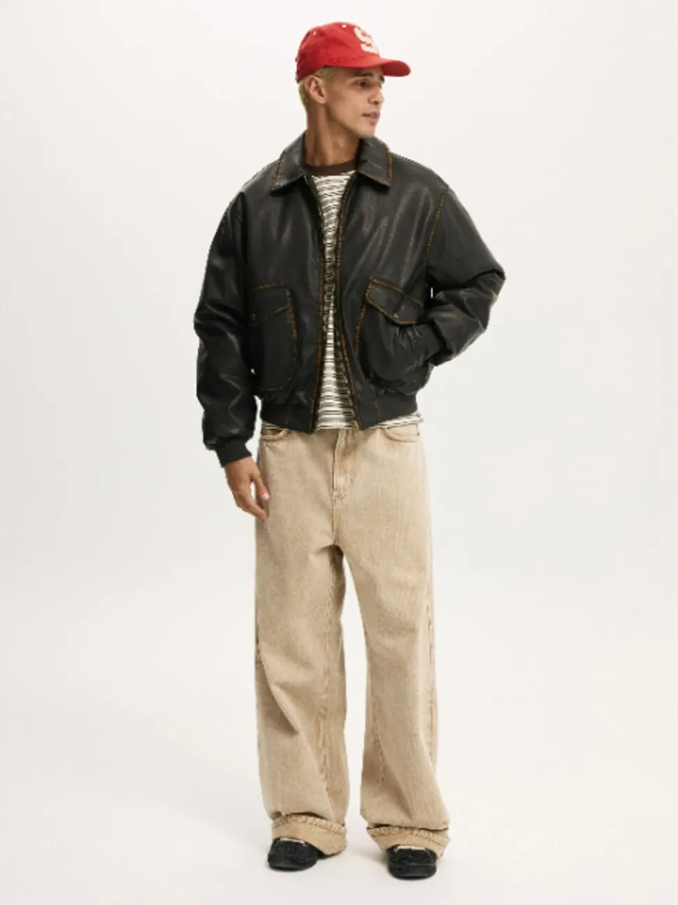 Cotton On Brown Vintage Faux Leather Bomber Jacket