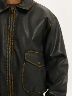 Cotton On Brown Vintage Faux Leather Bomber Jacket