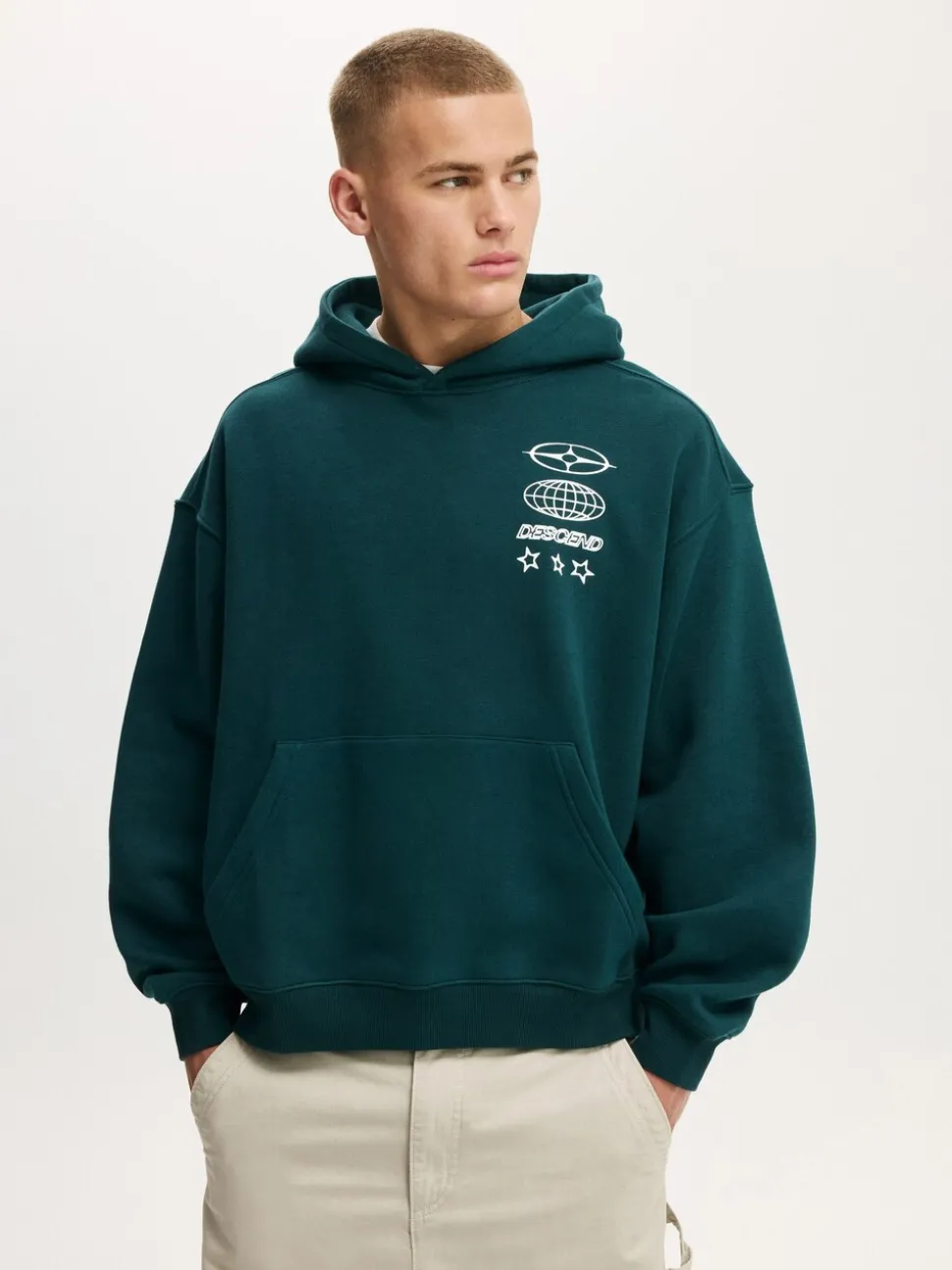 Cotton On Green Box Fit Graphic Hoodie