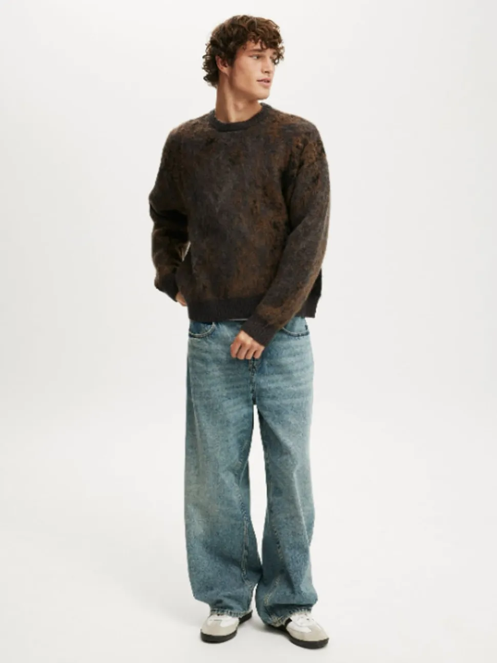 Cotton On Grey Box Fit Fuzzy Crew Neck Knit Jumper