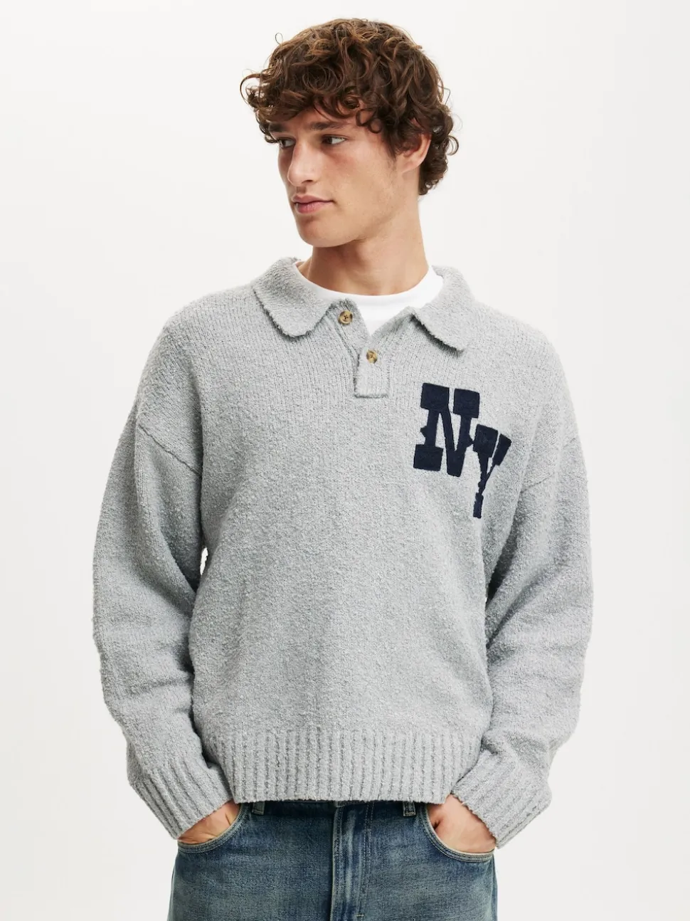 Cotton On Grey Boxy Rugby Polo Shirt