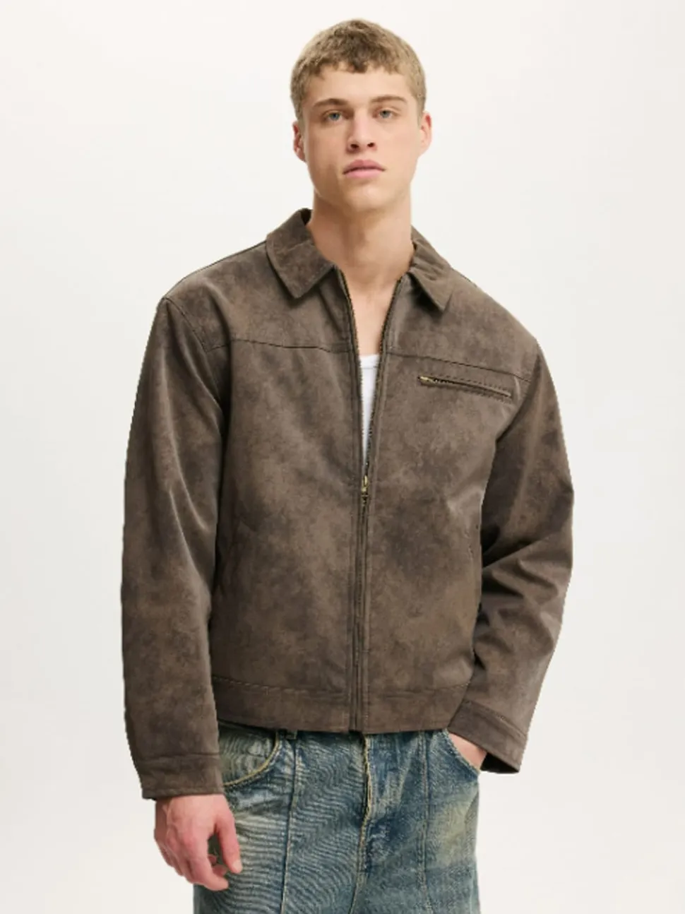 Cotton On Grey Cropped Faux Suede Harrington Jacket