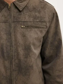 Cotton On Grey Cropped Faux Suede Harrington Jacket