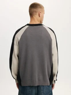 Cotton On Grey Sports Core Crew Knit Jumper