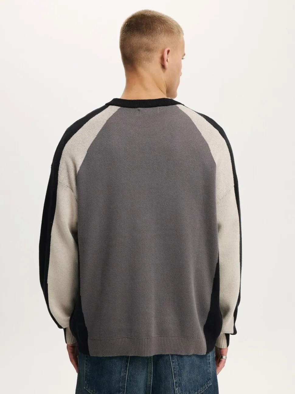 Cotton On Grey Sports Core Crew Knit Jumper