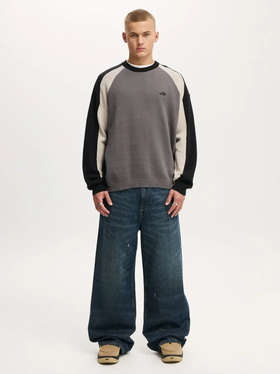 Cotton On Grey Sports Core Crew Knit Jumper