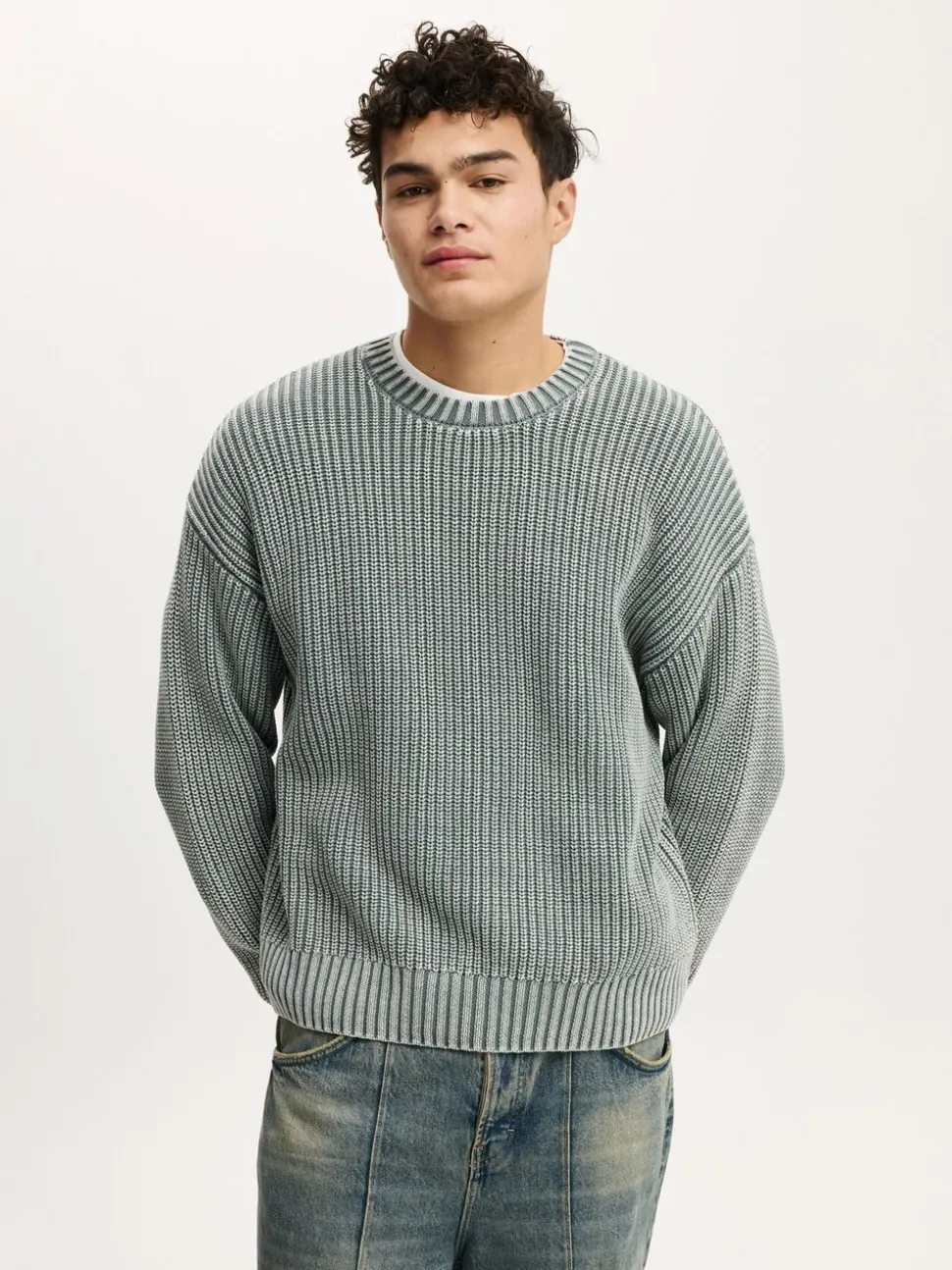 Cotton On Grey Washed Box Fit Crew Neck Knit Jumper