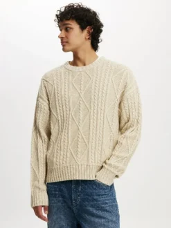 Cotton On Natural Cable Knit Crew Jumper