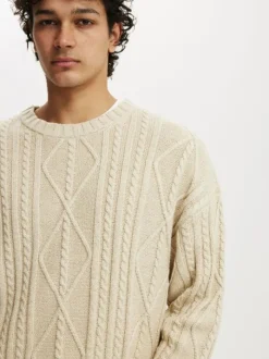 Cotton On Natural Cable Knit Crew Jumper