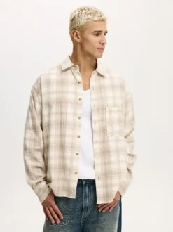 Cotton On Natural Tribeca Long Sleeve Shirt