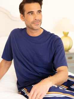 Cyberjammies Blue Jersey Top & Printed Stripe Pyjamas Set
